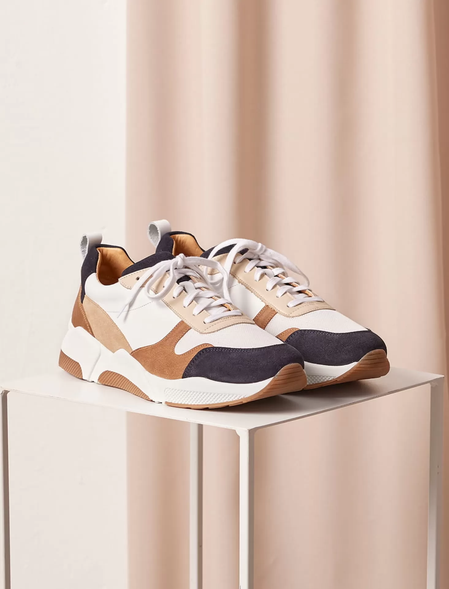 Pied de Biche Sneakers<Running Blanc & Caramel