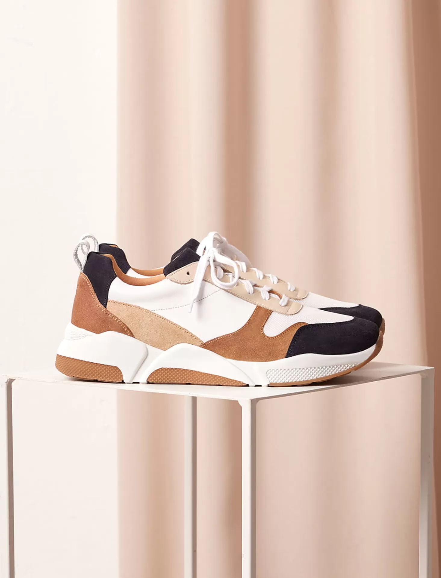 Pied de Biche Sneakers<Running Blanc & Caramel